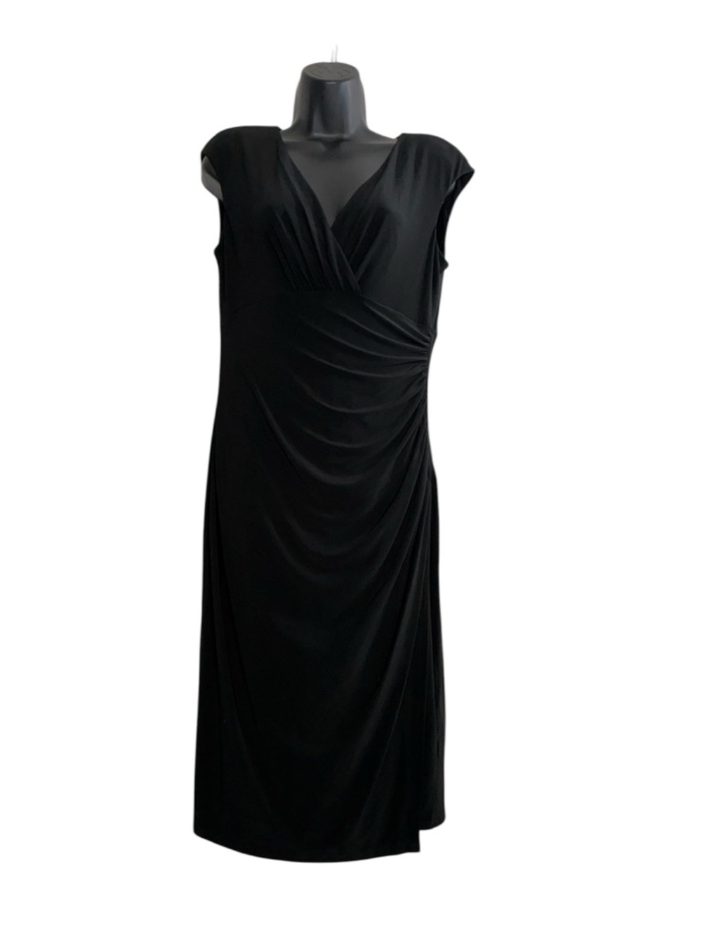 American Living Little Black Dress Faux Wrap Ruched Side Size 10 Bodycon